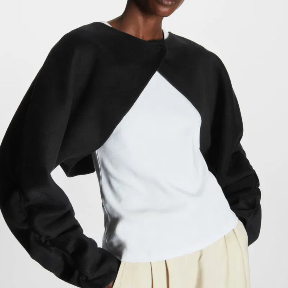 COS Open-Back Wool Bolero Jacket. EUC. Navy. Size M/L - Picture 3 of 9